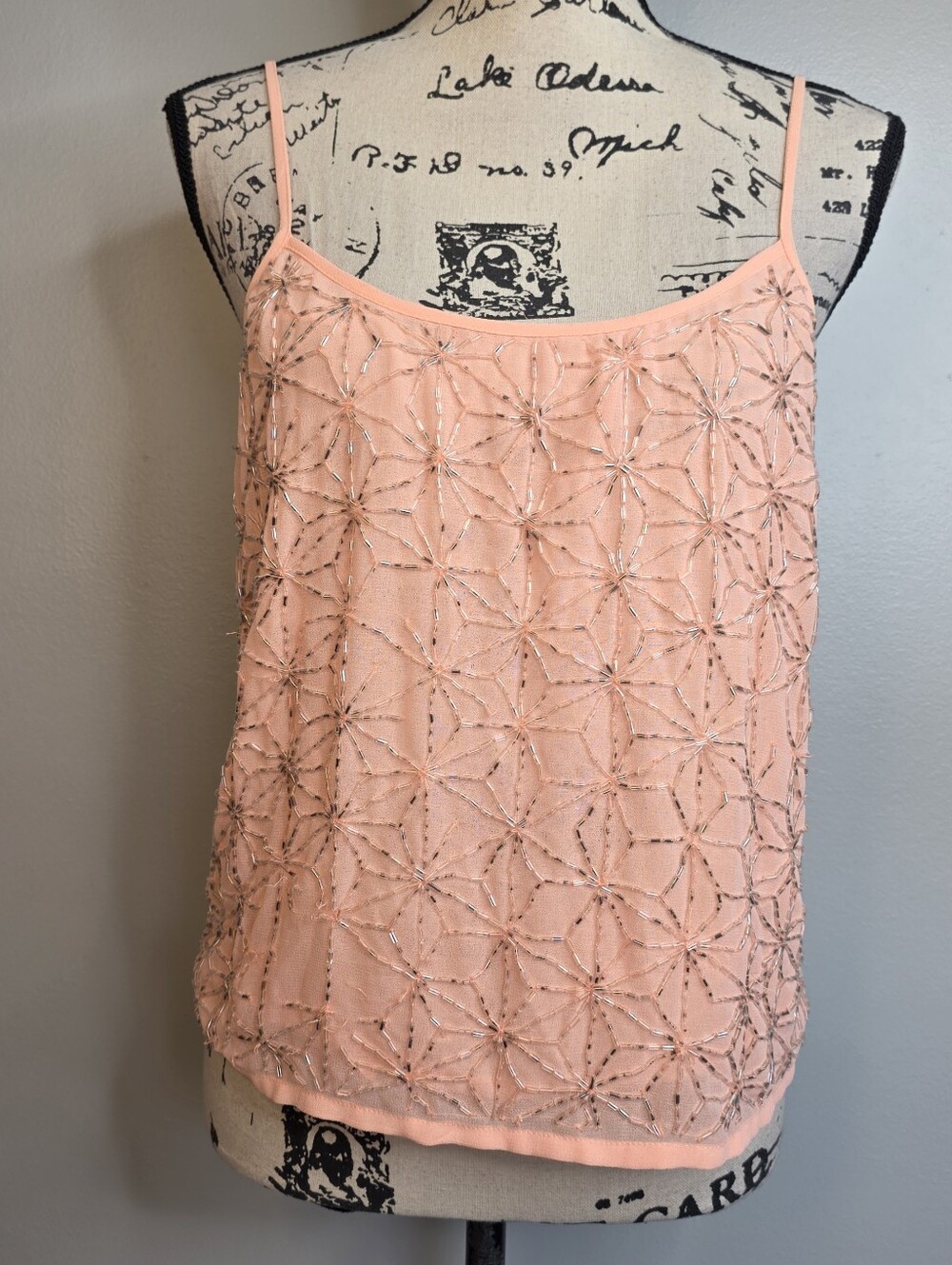 Topshop Women’s Embellished Beaded Peach Camisole Top Sz 8